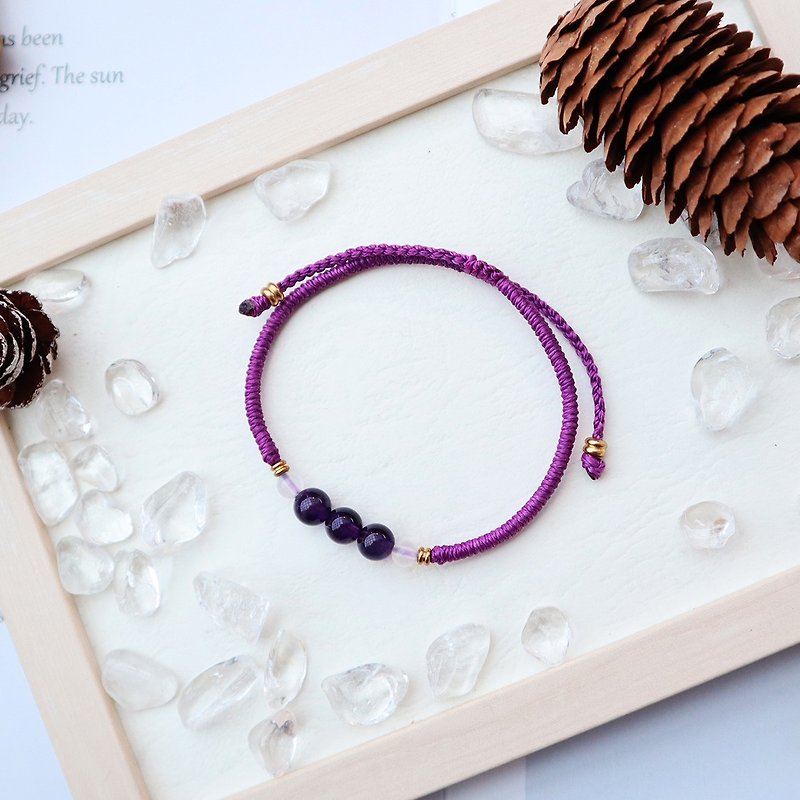 Weaving Bronze Natural Stone Crystal Wax Wire Bracelet - สร้อยข้อมือ - คริสตัล สีม่วง