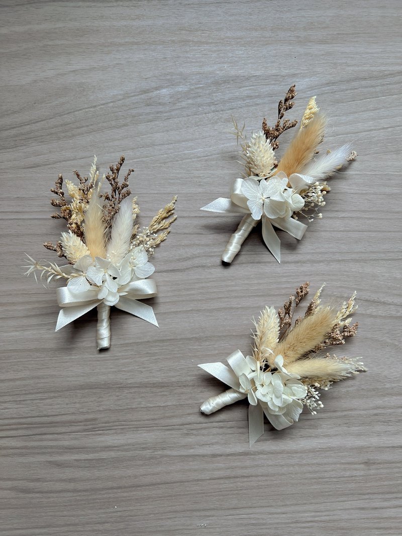 婚禮胸花 小清新乾燥花胸花/兔尾草胸花/新郎胸花/伴郎胸花/招待 - 胸花/手腕花 - 植物．花 