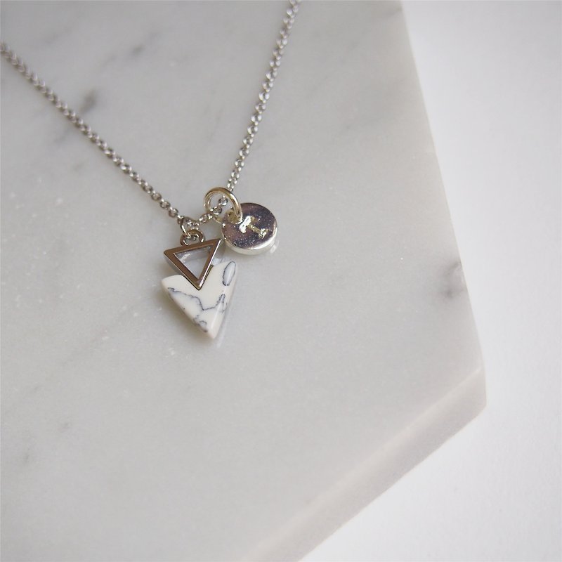 Minimal Triangle White Turquoise · Customized · English Letter · Rhodium-plated Copper Chain Necklace (40cm) Sister - สร้อยคอ - กระดาษ ขาว