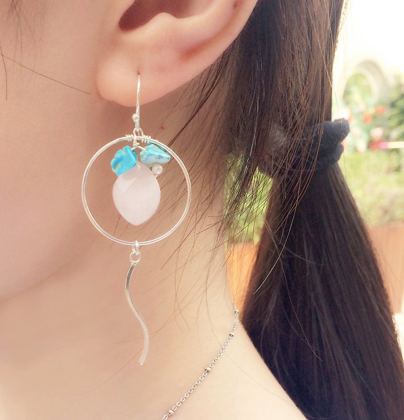 【冰葉】簡約時尚大冰葉款粉水晶耳環 925銀防過敏  - 耳環/耳夾 - 寶石 粉紅色