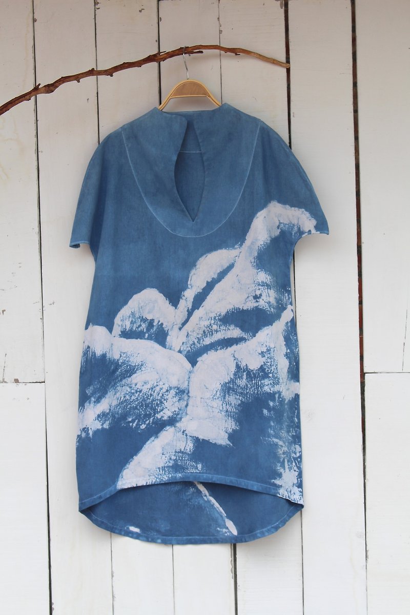 Free hand blue staining isvara series of symbiotic snow - One Piece Dresses - Cotton & Hemp Blue