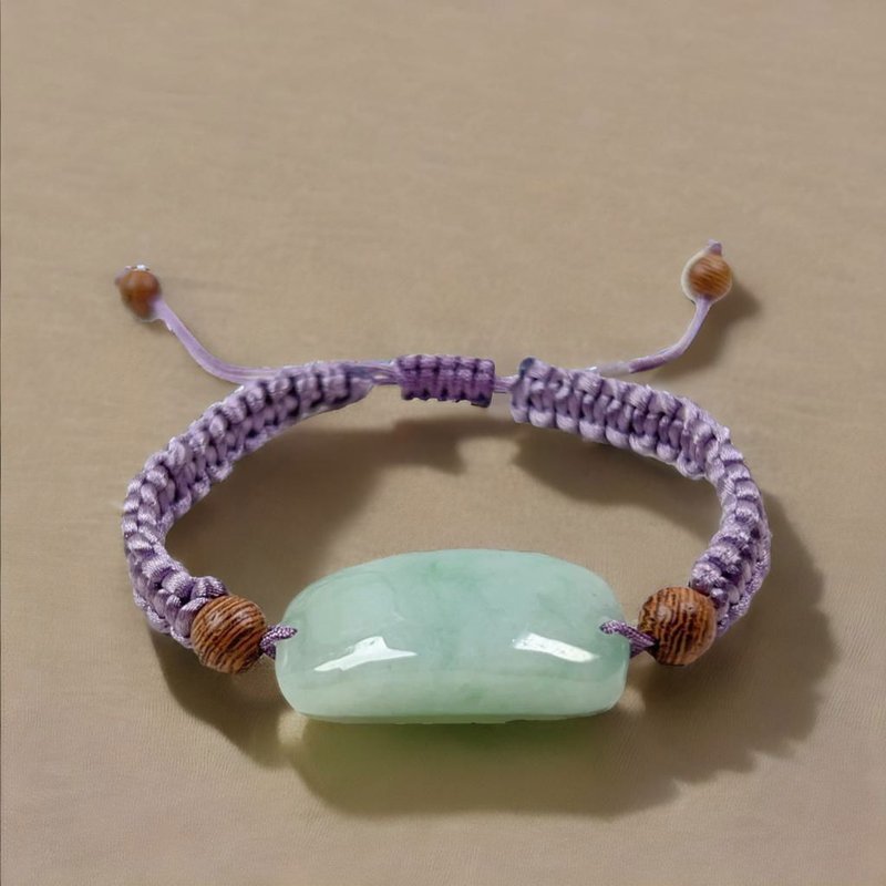 【願‧無事】果綠翡翠無事牌編織手鍊 | 天然緬甸翡翠A貨 | 送禮 - 手鍊/手環 - 玉石 綠色