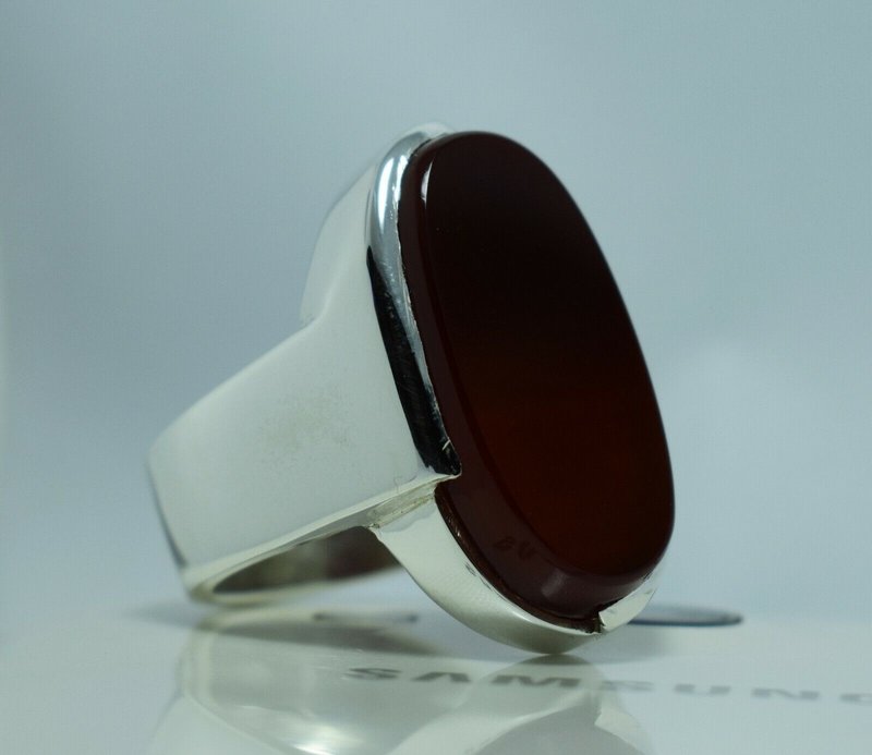 Brown Blood Red Yemeni Aqeeq Ring Akik Aqiq Agate Bague Sterling Silver Rings - 戒指 - 寶石 紅色