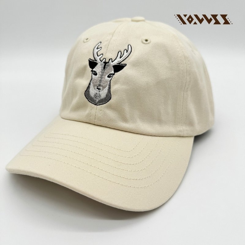 [Forest Animal Series] White Deer Patch Casual Old Hat (White) - หมวก - ผ้าฝ้าย/ผ้าลินิน ขาว