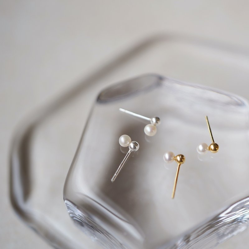 Silver925 freshwater pearl mix double mini earrings 3 - ต่างหู - ไข่มุก หลากหลายสี