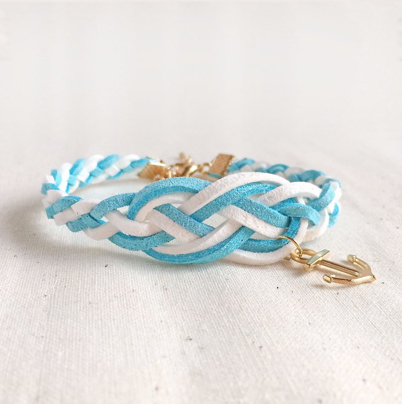 Handmade Braided Sailor Knot Bracelets Rose Gold Series-ocean blue - สร้อยข้อมือ - วัสดุอื่นๆ สีน้ำเงิน