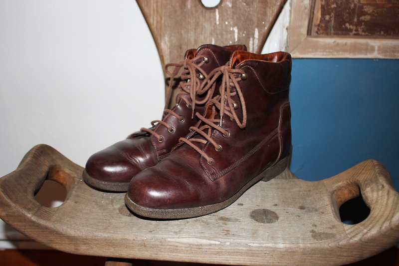 S104(Vintage)義大利製咖啡色高筒靴子皮鞋(24~24.5cm) - 女休閒鞋/帆布鞋 - 真皮 咖啡色