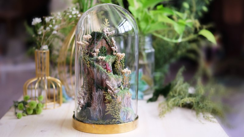 山上小屋玻璃水泥微景 - 情人節 紀念日 水泥創作 場景 地台 - 植栽/花藝 - 其他材質 