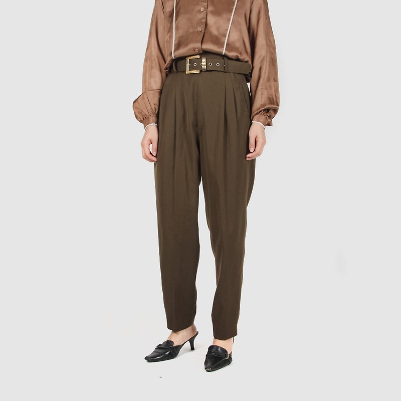 [Egg plant ancient] Roman court thin wool high waist vintage old pants - Women's Pants - Wool Brown