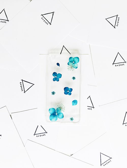 August Handcraft Blue Hydrangea • Handpressed Real Dried Flower Phone Case