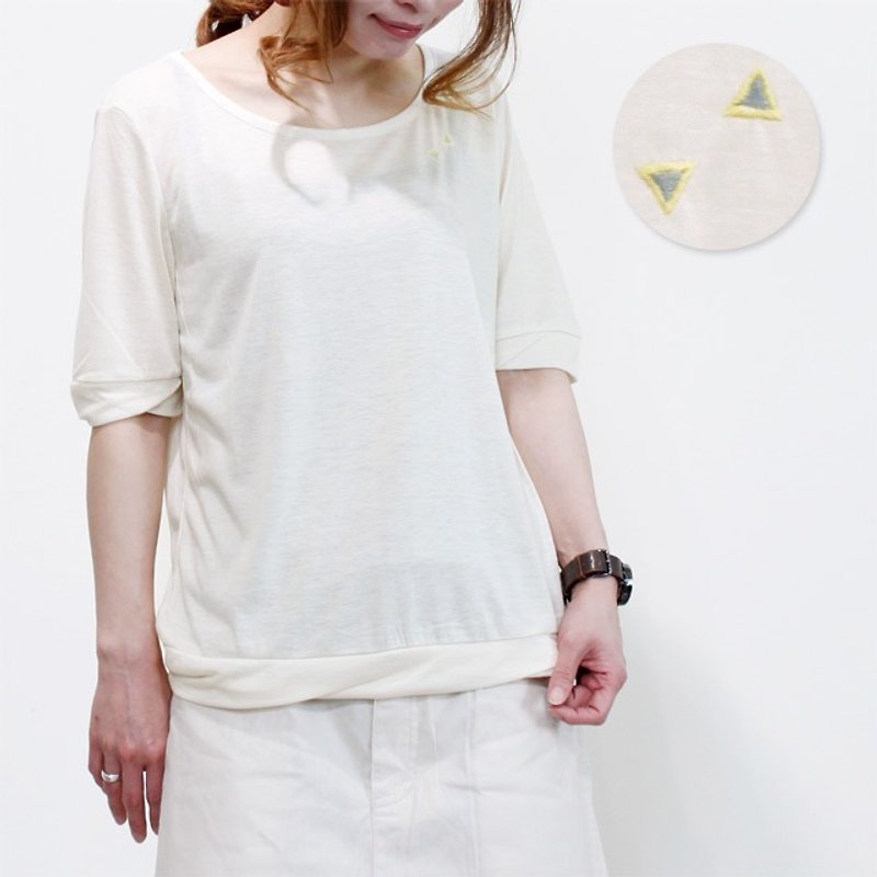 ☆ Palette ☆ 彡 Sankaku Embroidery Pullover - เสื้อผู้หญิง - เส้นใยสังเคราะห์ ขาว