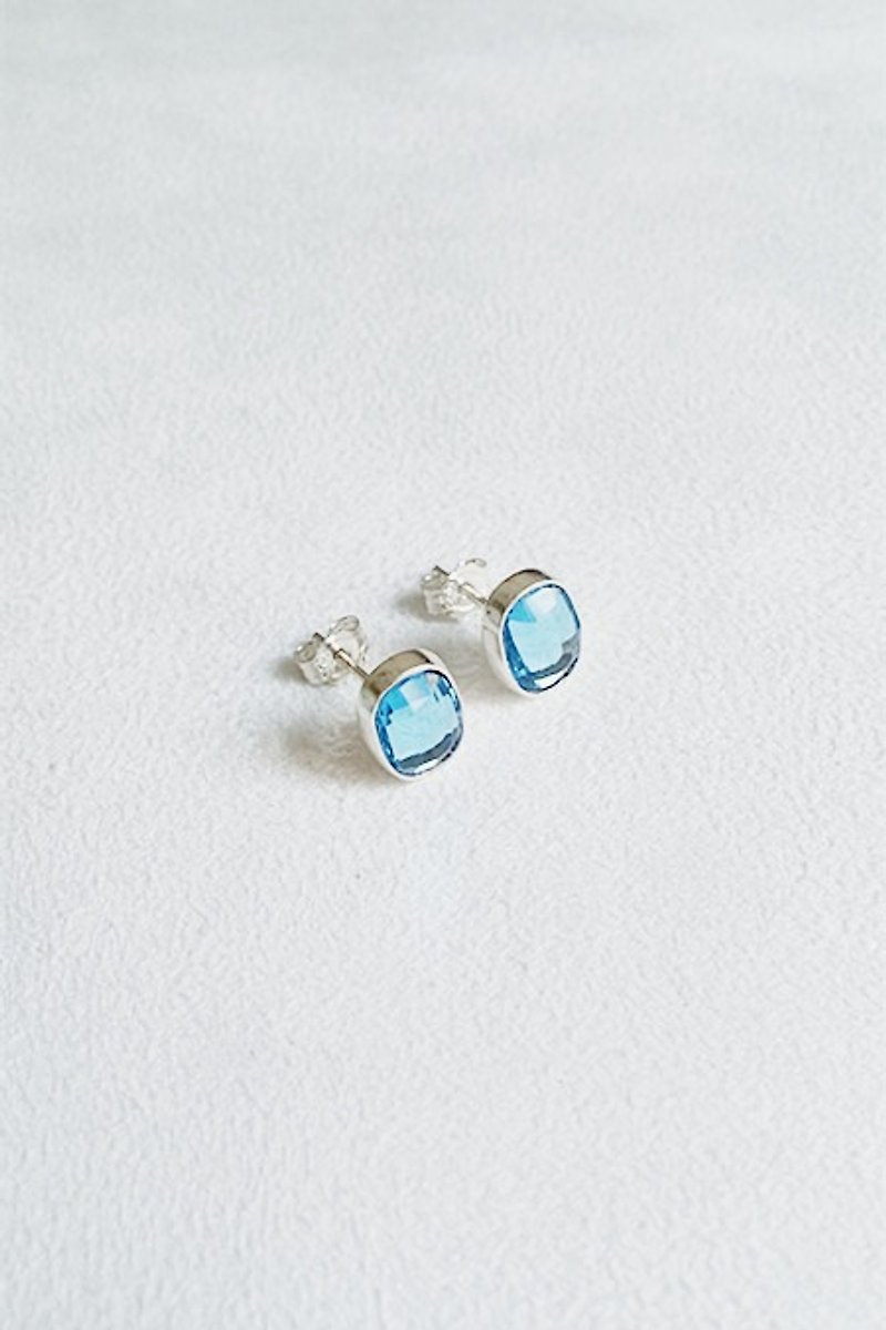 耳環 橢圓 水藍 925純銀 - 耳環/耳夾 - 純銀 多色
