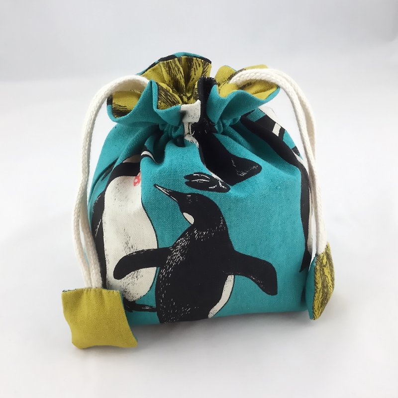 Cotton double-sided pockets / debris bag / cosmetic bag / toy bag - cool penguin + slowly lazy - Toiletry Bags & Pouches - Cotton & Hemp 