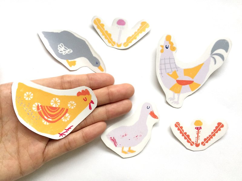 Chicken Sticker Pack, 6 Clear Vinyl Sticker Bundle| Barnyard hen and duck, farm stickers for planners, kid stickers - สติกเกอร์ - พลาสติก สีส้ม