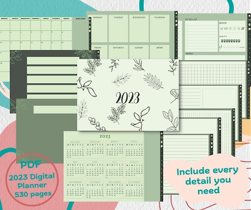 meverything 2023 Digital Planner pink pastel 538 pages , free 114 png sticker
