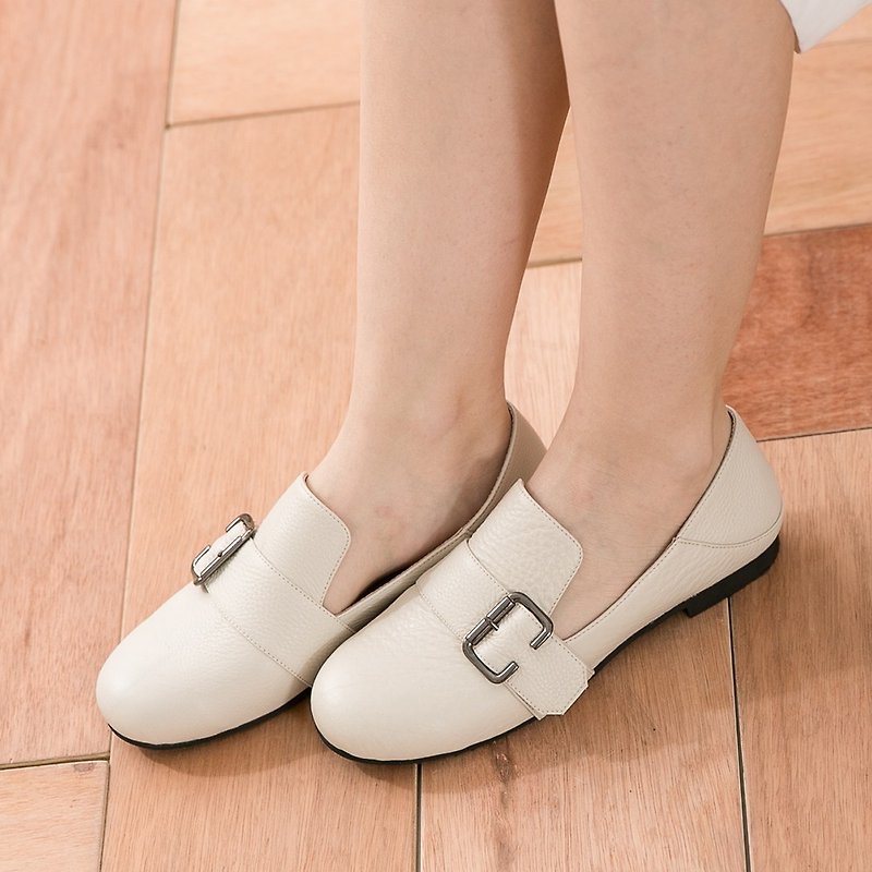 Maffeo casual shoes 2way after the two wear worn flowers soft leather shoes (1227 pure white) - รองเท้าบัลเลต์ - หนังแท้ ขาว