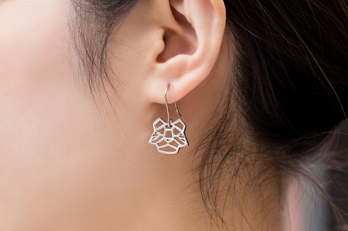 吳小姐3d訂製珠寶 抗敏醫療鋼 幾何耳環系列-老虎(單邊/一對)-可改夾式