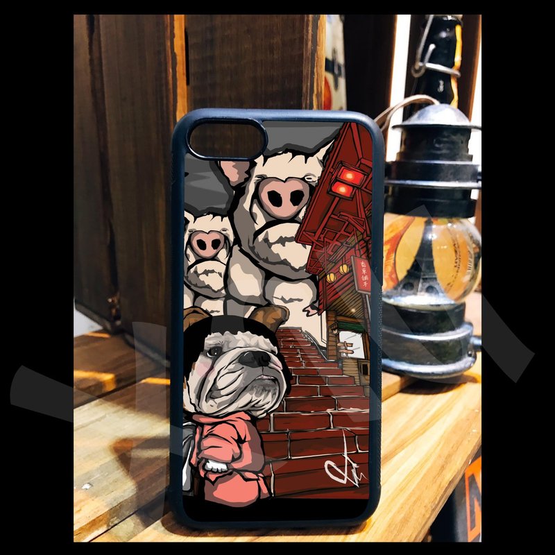 シェニンガール フレンチファイティングドッグ 手描きイラスト 携帯電話ケース iPhone 14 13 12 11 X XR - スマホケース・カバー - シリコン 