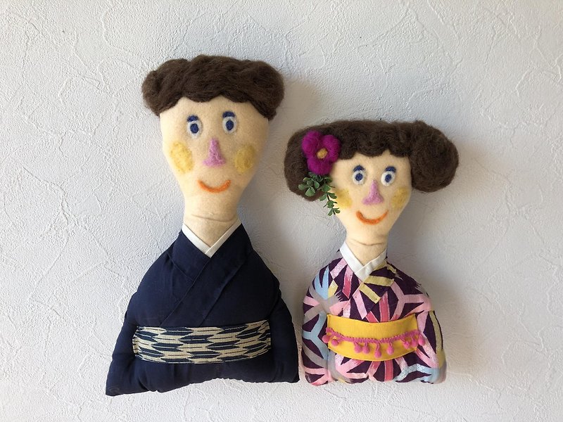 Kimono pair doll with flowers - Stuffed Dolls & Figurines - Wool 