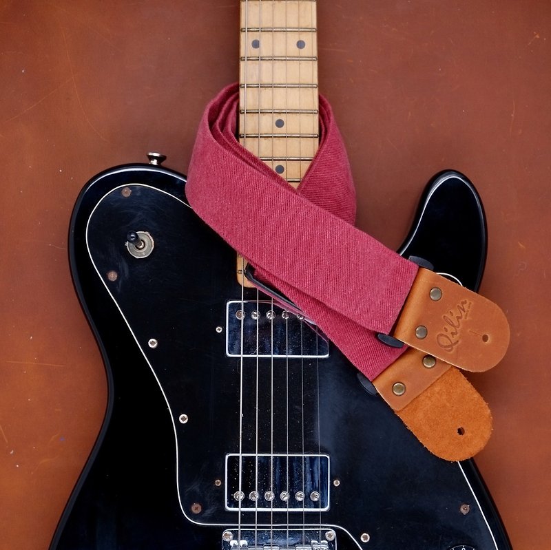 Red Denim Guitar Strap - Guitars & Music Instruments - Genuine Leather Red