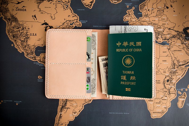 經典多夾層護照夾 義大利進口植鞣革 原色 - 護照夾/護照套 - 真皮 