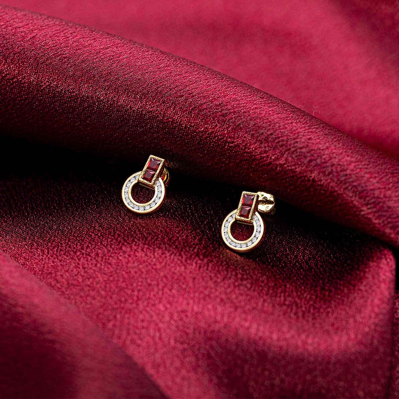 【PurpleMay Jewellery】純18K金鑽石紅寶石耳釘 - E075 - 耳環/耳夾 - 半寶石 多色