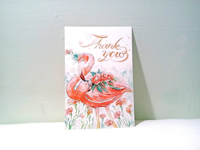 Flamingo universal thank you card / double-sided postcard postcard - การ์ด/โปสการ์ด - กระดาษ สีแดง
