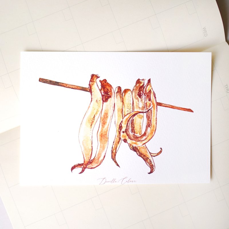【串燒魷魚】水彩插畫 明信片 香港美食 - 卡片/明信片 - 紙 橘色