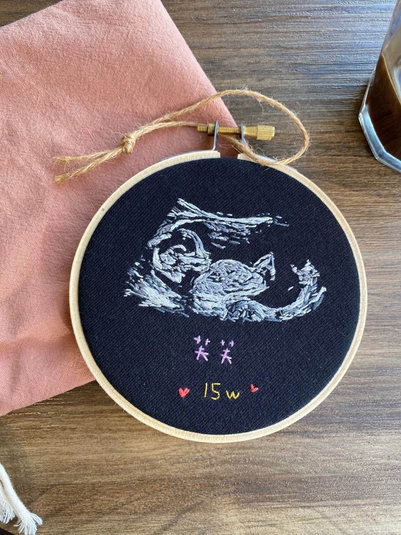 【客製】超音波刺繡 小尺寸 Ultrasound 寶寶刺繡 - 彌月禮盒 - 棉．麻 黑色