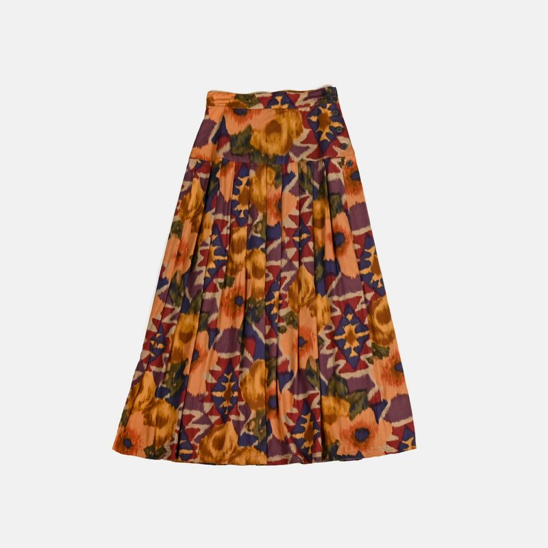 【蛋植物古著】暈染畫作高腰印花古著裙 - 裙子/長裙 - 棉．麻 