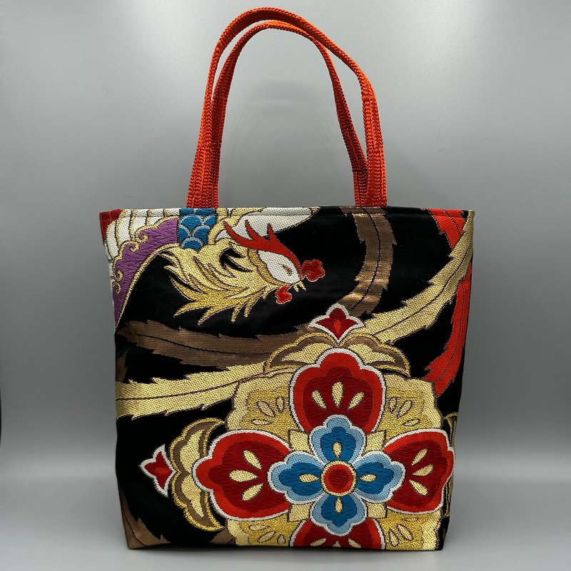 Kimono Obijime Remake Tote bag - กระเป๋าถือ - ผ้าไหม สีดำ