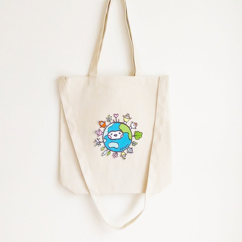 Earth canvas tote bag - Messenger Bags & Sling Bags - Cotton & Hemp Multicolor