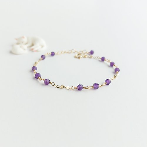 貓のShop 手作飾品 紫水晶 x 14KGF手鍊 • 迷你金環