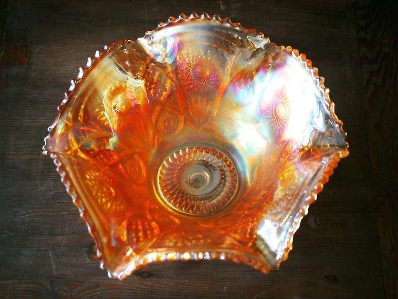 American Antique Large Carnival Glass Bowl JS - ถ้วยชาม - แก้ว สีส้ม