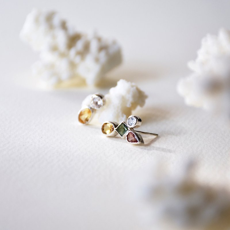 Handmade Colourful Multiple Gemstones with sterling silver Stud Earring - Earrings & Clip-ons - Gemstone Multicolor