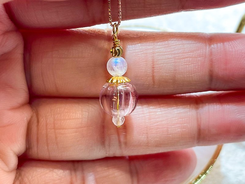 Blue Moonstone Pink Glass Sterling Rose Gold Plated Necklace - Necklaces - Sterling Silver Pink