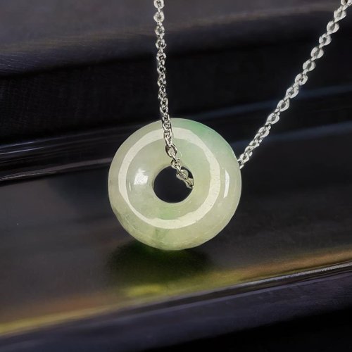 瓔珞珠寶盒 E.L.Jewelry Box 飄綠花翡翠平安扣項鍊 | 天然緬甸玉翡翠A貨