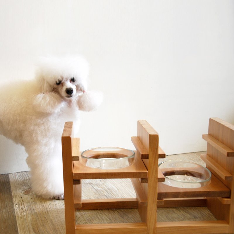 《斑馬與狗．寸光》可調式寵物餐桌 三碗 中小型犬 狗餐桌 貓餐桌 獨家設計 - 寵物碗/碗架/自動餵食器 - 木頭 