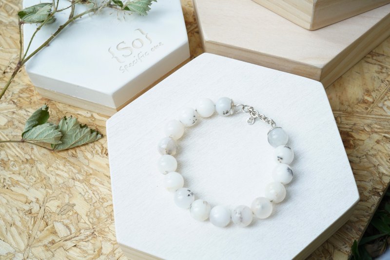 Moss Agate Sterling Silver Bracelet - สร้อยข้อมือ - โลหะ สีใส