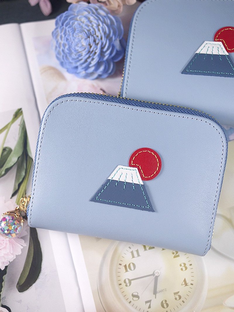 【Mother's Day】【Fuji】. Genuine leather short wallet/wallet/wallet/change (blue) - Wallets - Genuine Leather Blue