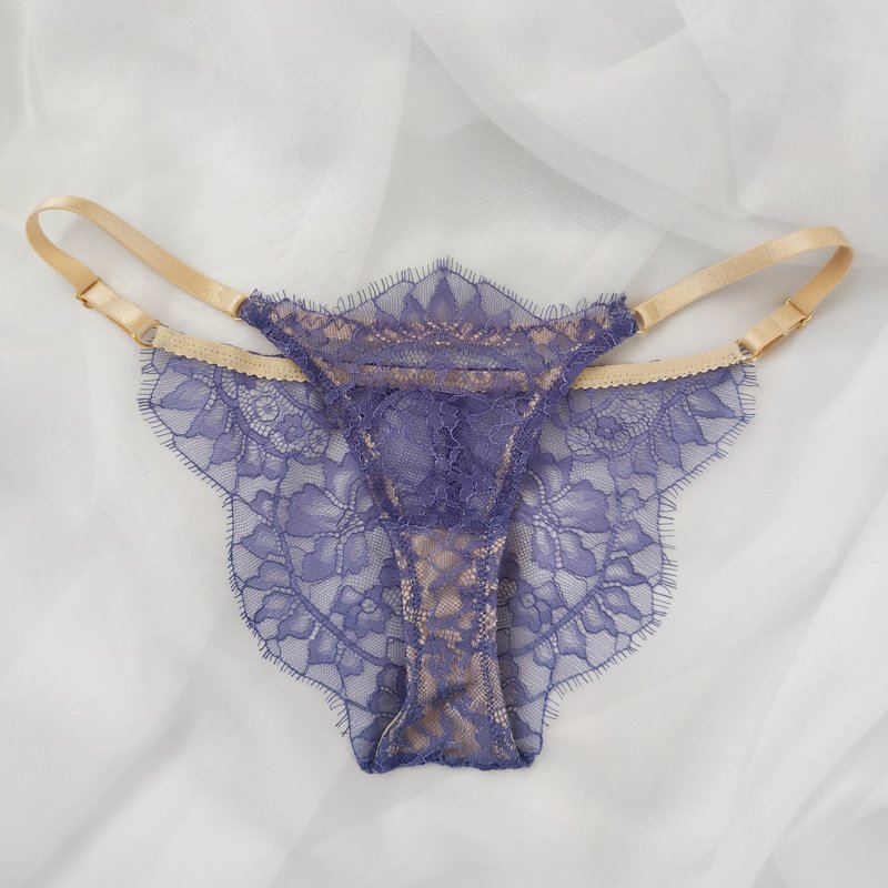 Purple blue lace sexy lingerie - Brazilian panties - Sheer lace underwear - 女內衣褲 - 聚酯纖維 紫色