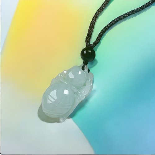 瓔珞翡翠 果綠翡翠知足常樂項鍊 | 天然緬甸玉翡翠A貨 | 送禮