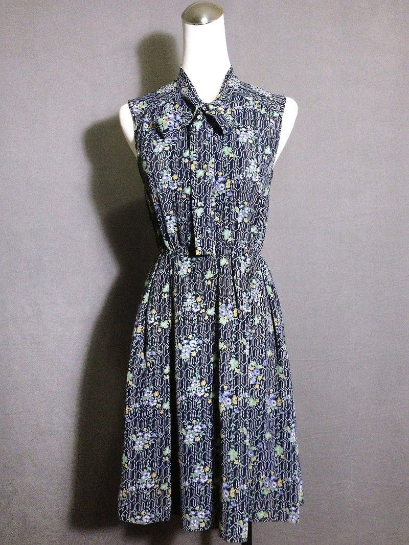 Ping-pong vintage [vintage dress / sleeveless dress chiffon flowers totem tie] abroad back VINTAGE - One Piece Dresses - Polyester Multicolor