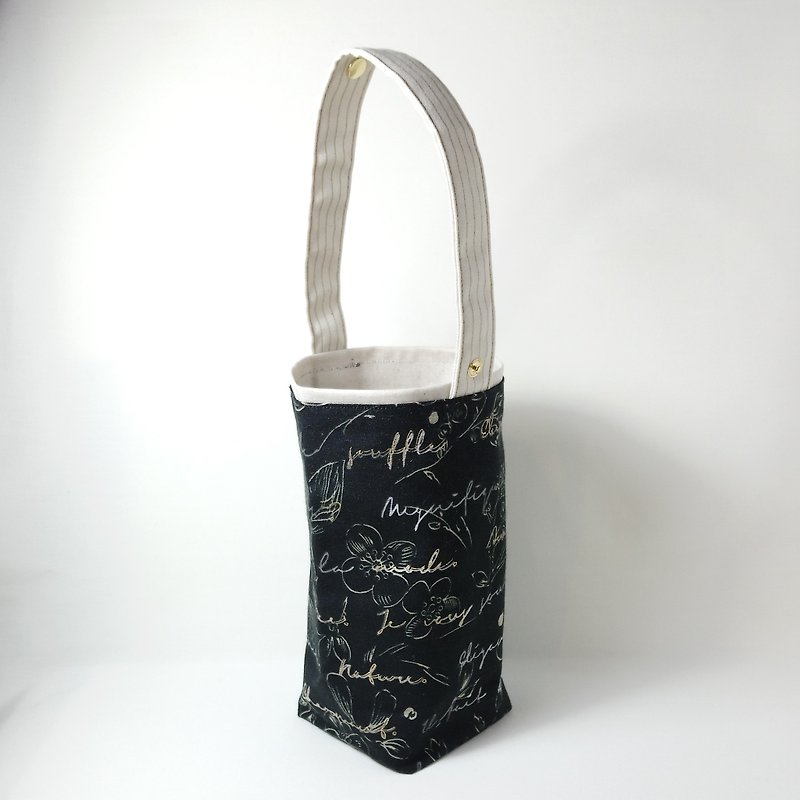 [BD/ Beverage Bag] LovelyLecre. Flower Collection England. Black Gold - Beverage Holders & Bags - Cotton & Hemp Black