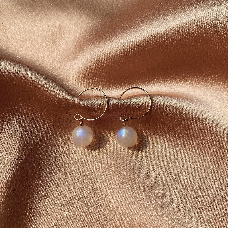 Semi-Precious Stones Earrings & Clip-ons White - Moon Hooks (14KGF)