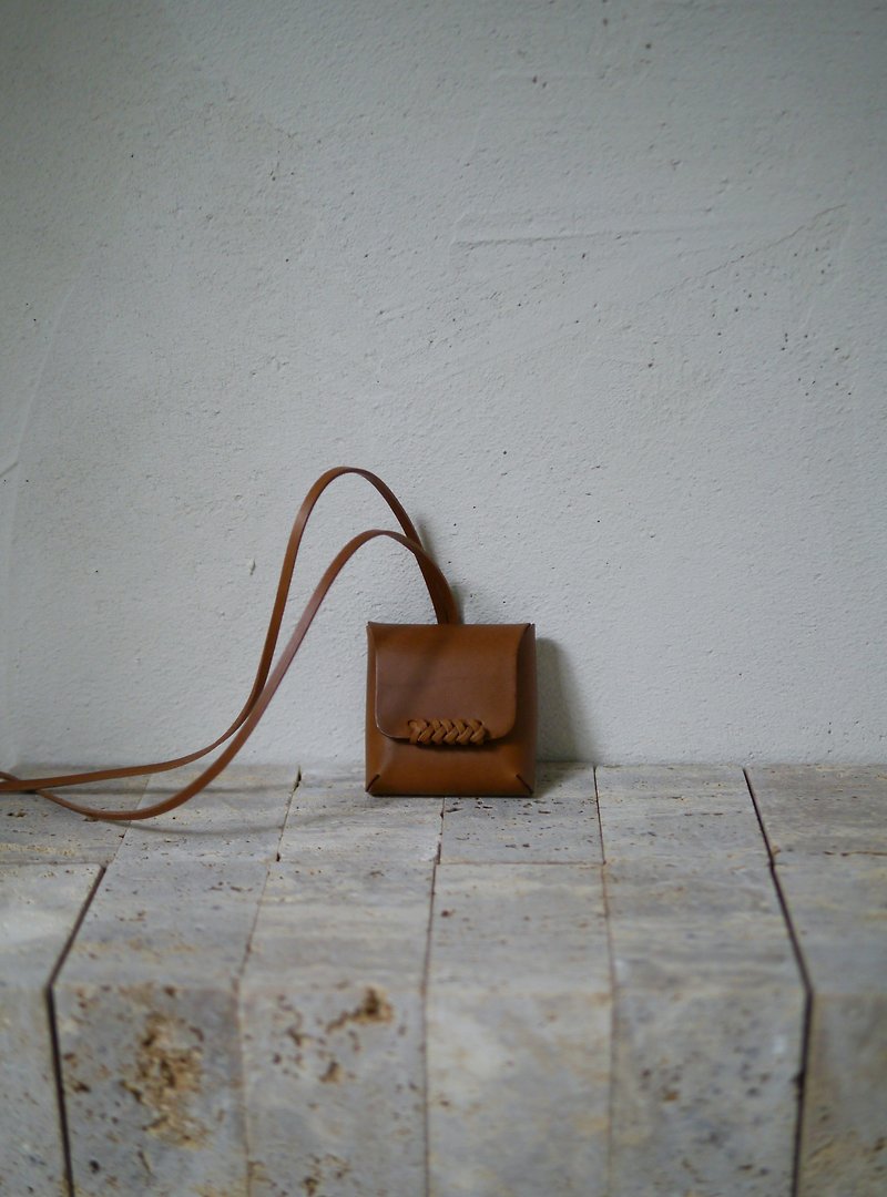 Woven Mini Case - Headphones & Earbuds Storage - Genuine Leather Khaki