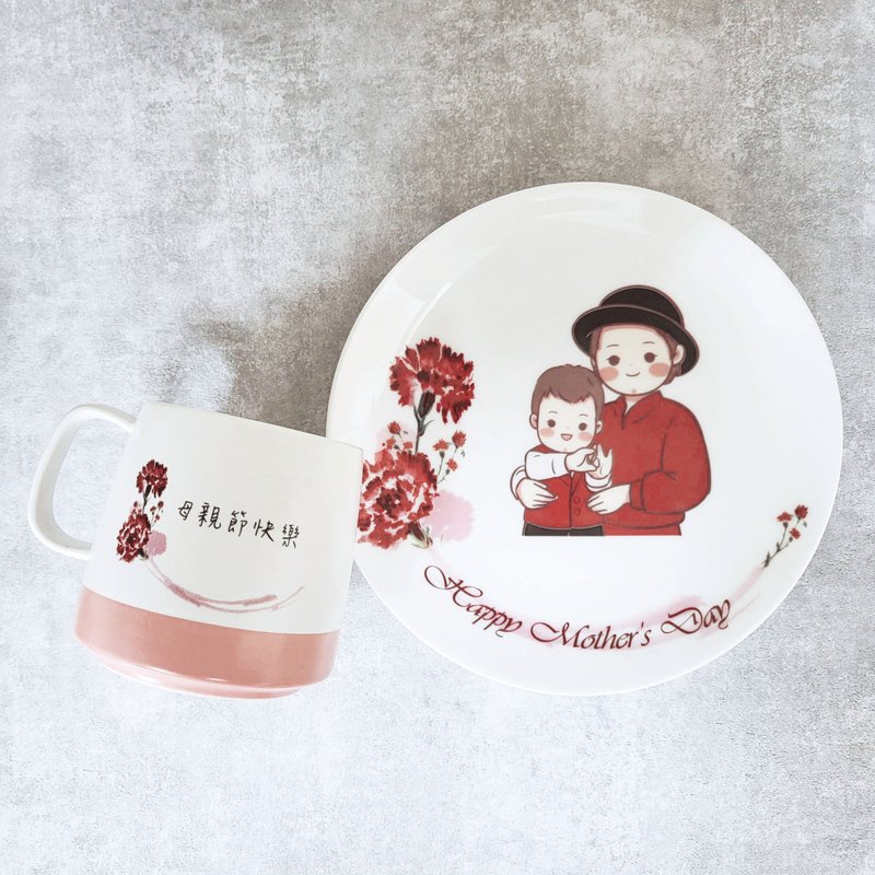 Customized mother’s day cup and plate set portrait drawing - ภาพวาดบุคคล - ดินเผา หลากหลายสี