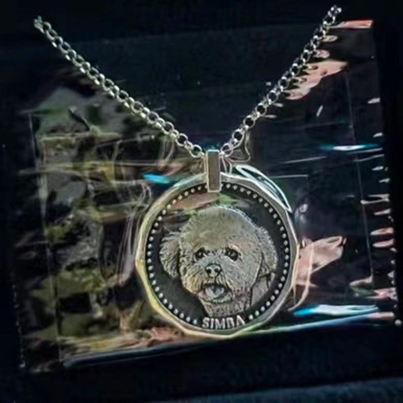 客製化毛小孩 純銀項鍊 貓狗畫像 似顏繪 紀念 寵物大師級雕刻 - 項鍊 - 純銀 