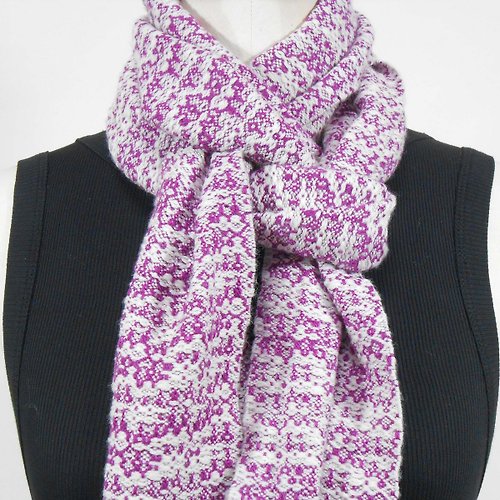 慢手做 梭織 手工圍巾-100%美麗諾羊毛圍巾04紫紅x白