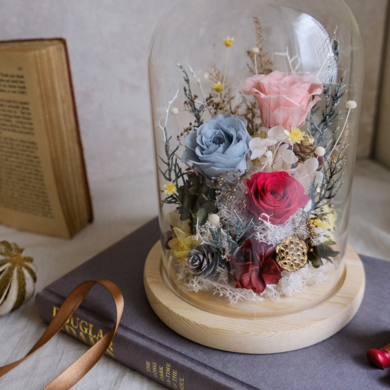 Glass bell jar/withering flowers/preserved flowers/dried flowers/winter/Christmas - ตกแต่งต้นไม้ - พืช/ดอกไม้ สีแดง